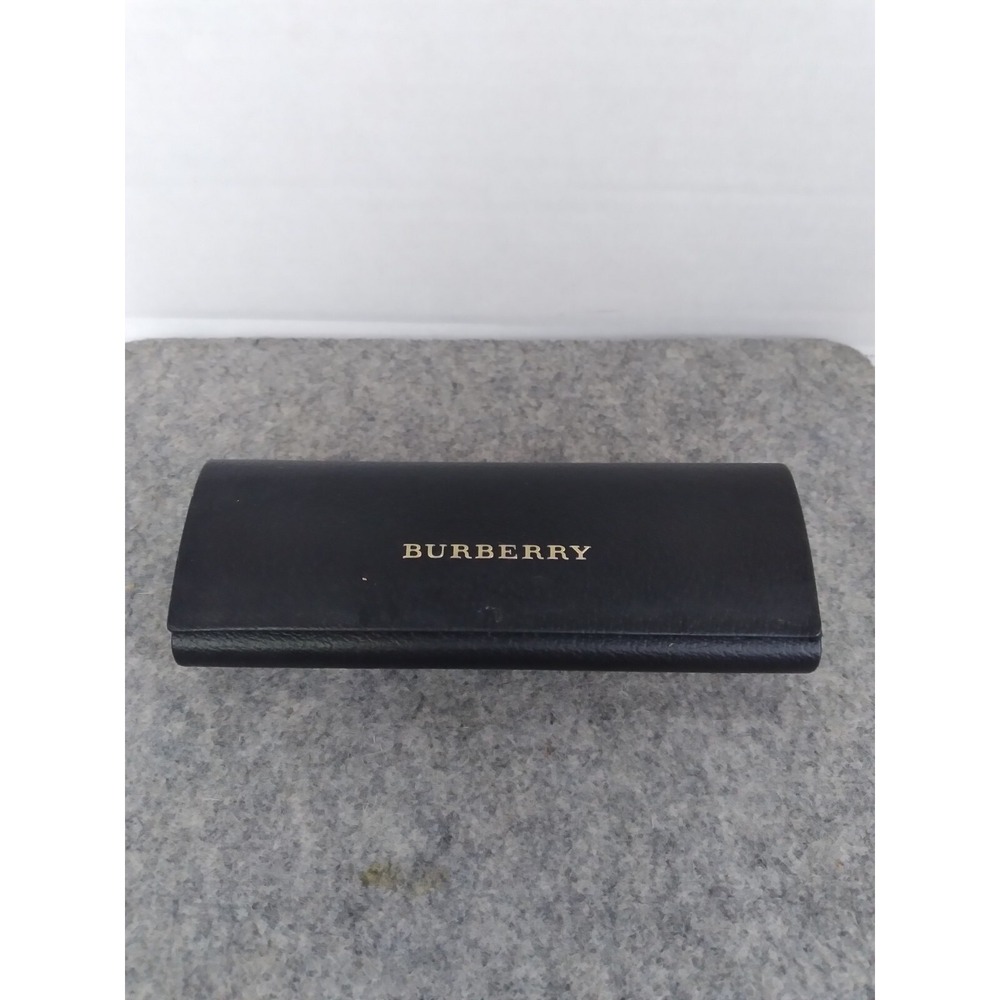 Burberry Black Hard Shell Eyeglass Case Gold Logo Tan Interior Sunglasses Case